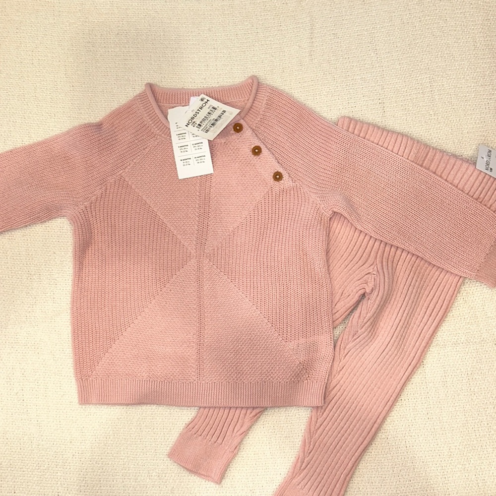 Nordstrom Rib Cotton Sweater & Leggings Set in Pink lotus size 12 months NWT